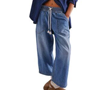 Free People Easy Peasy Pull-On Boyfriend Denim Jeans, Size S